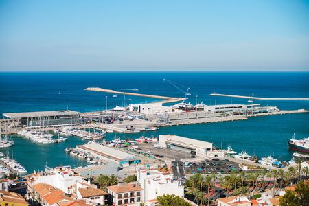 View of Denia with old buildings, sea and port from the castle in Costa Blanca, Spain
