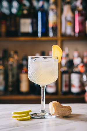 Ginger Lemonade drinks garnish with rosemary in a glassの写真素材