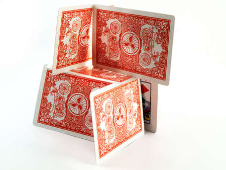 Balanced House of Cards on White Backgroundの写真素材