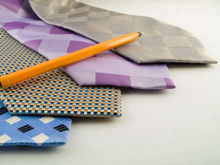 Close Up Neck Ties Showing Silk Pattern on Rich Clothの写真素材