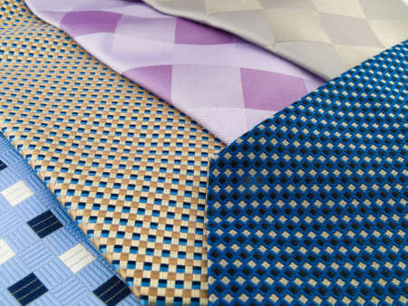 Close Up Neck Ties Showing Silk Pattern on Rich Clothの写真素材