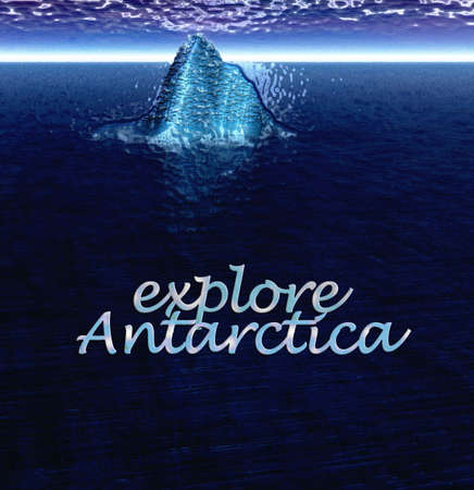 Explore Antarctica Text With Floating Iceberg in Oceanの写真素材