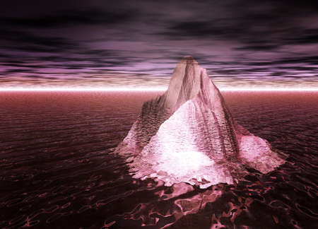Iceberg Floating on a Red Ocean With Sky on Mars Fantasy Illustrationの写真素材