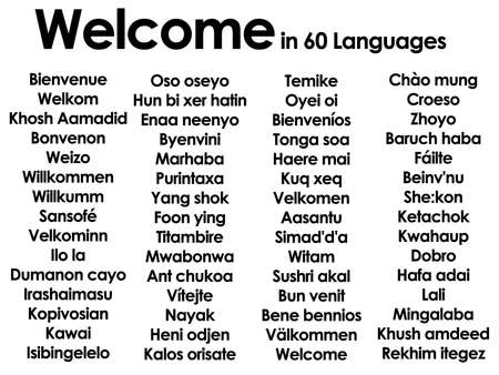 Welcome marhaba wilcommen written in lots of 60 different languagesの写真素材