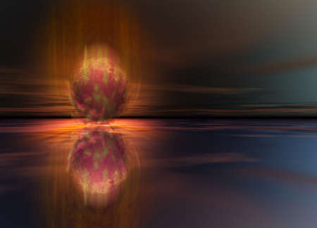 Meteor or Comet Fireball Crashing into Planet Earth Landscapeの写真素材