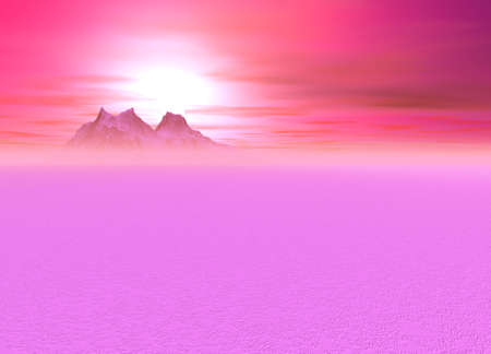 Romantic Pink Sunsetting over a distant Mountainous Plainの写真素材