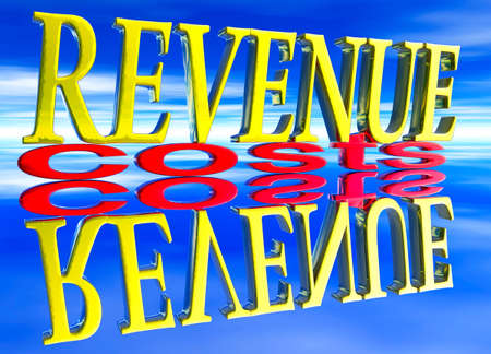 Big Revenue Small Costs Text with Reflection at Day Blueの写真素材