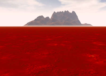 Distant Red Rocky Mountain on Horizon Landscapeの写真素材