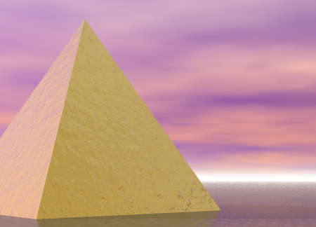 Golden Pyramid on Pink Purple Ocean Sceneの写真素材