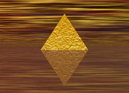 Gold Golden Rough Pyramid on Stripes with Reflectionの写真素材