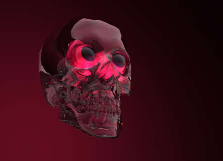 Glass Crystal Human Skull on Redの写真素材
