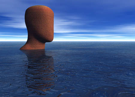 Abstract Stone Human Head on Horizonの写真素材