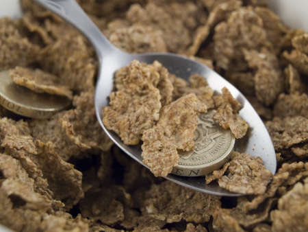 Credit Crunch Breakfast Cereal Bran Flakes with Selective Depth of Field