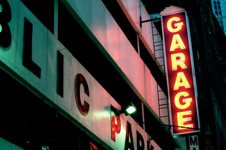 Neon Parking Garage Sign, New York Cityのeditorial素材