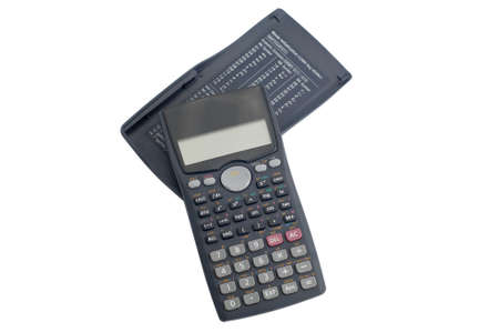 Scientific purple calculator isolated on white background