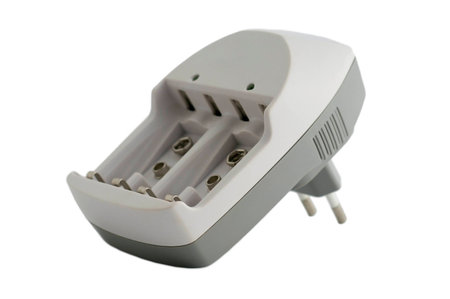 White Battery charger isolated on white backgroundの写真素材