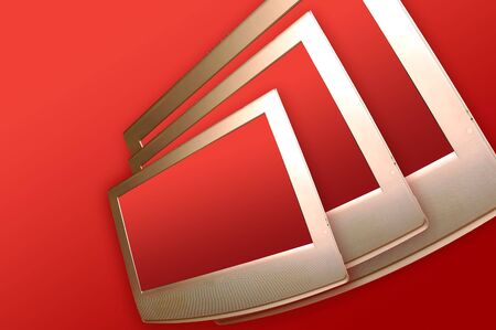 Pplasma TV with transparent screen on red wall.の写真素材