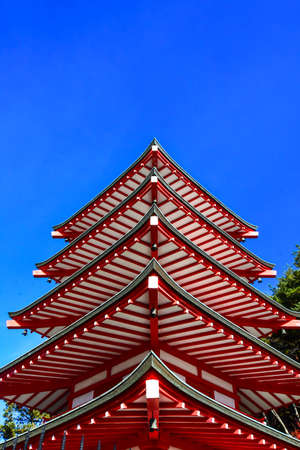 red pagoda in tokyo japanのeditorial素材