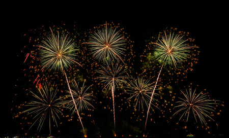 Colorful firework display for celebration happy new year and merry christmas
