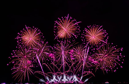 Colorful firework display for celebration happy new year and merry christmas