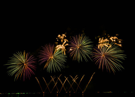 Colorful firework display for celebration happy new year and merry christmas
