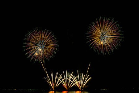 Colorful firework display for celebration happy new year and merry christmas
