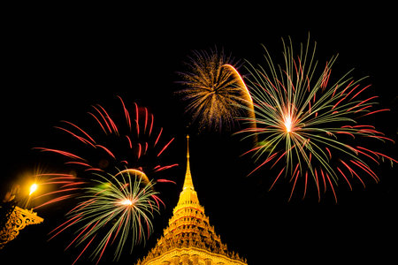 Beautiful firework display at Wat Arun, Bangkok, Thailand