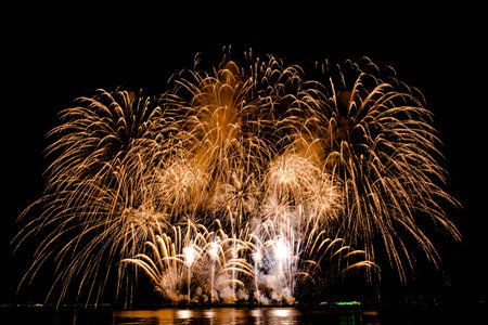 Colorful fireworks of various colors over night sky, celebration and anniversary concept