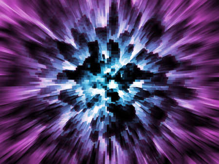 Exploding blue city on purple backgroundの写真素材