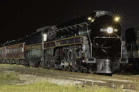 Norfolk   Western 611 Steam Engine At Night のeditorial素材