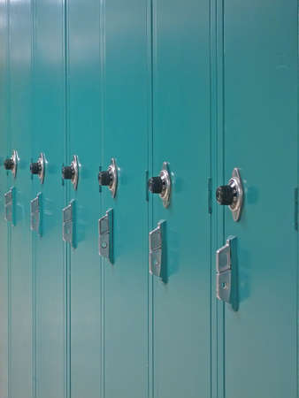Green lockers in a public school.の写真素材