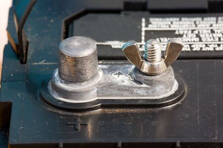 positive battery terminal with post and wing nutの写真素材