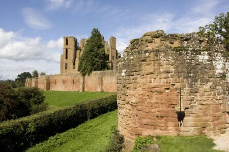 ruins of old English castle with wallの写真素材