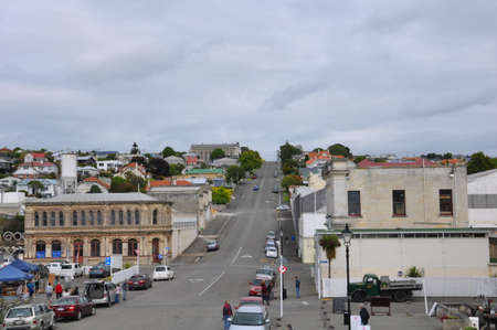Oamaru, New Zealand, December 3, 2016: Ancient buildings along an old harbour street in Oamaru, South Island, New Zealand.のeditorial素材