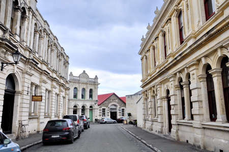 Oamaru, New Zealand, December 3, 2016: Ancient buildings along an old harbour street in Oamaru, South Island, New Zealand.のeditorial素材