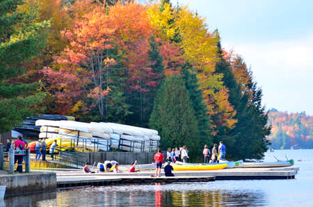 Ontario, Canada, October 9, 2018: Canoe rental on autumn lake in Algonquin Park.