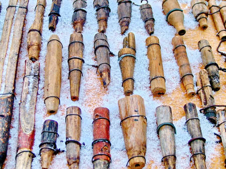 Homemade carved wooden spiles used to tap maple trees