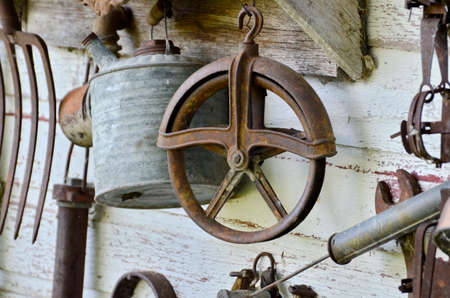 Old tools hanging on a wall