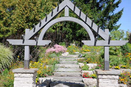 Wood trellis at Humber Arboretum, Ontario, Canadaの写真素材