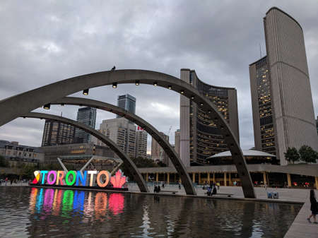 Toronto, Ontario, Canada, September 19, 2019: View of the Multicolour Toronto Sign in Nathan...