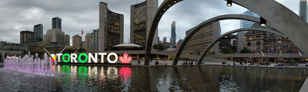 Toronto, Ontario, Canada, September 19, 2019: View of the Multicolour Toronto Sign in Nathan Phillips Square.のeditorial素材