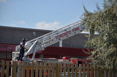 Toronto, Ontario, Canada, September 3, 2020: Toronto Fire Services fights a 2 alarm industrial fire...