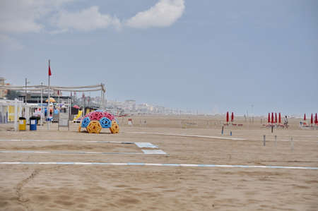 Hotels and beach on the Adriatic Sea at Miramara in Rimini, Italyのeditorial素材