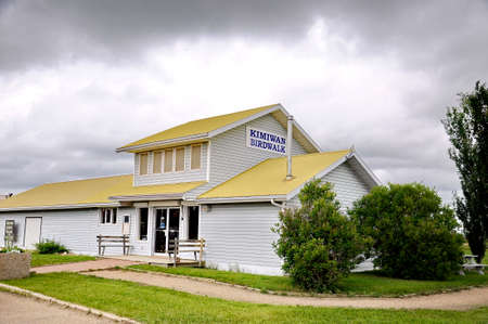 McLennan, Alberta, Canada, July 8, 2019: The Kimiwan Birdwalk is an interpretive bird centre located on Kimiwan Lake, and features a wooden walkway through the  wetlands.のeditorial素材