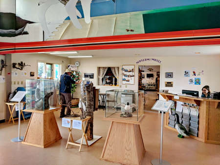 McLennan, Alberta, Canada, July 8, 2019: The Kimiwan Birdwalk is an interpretive bird centre located on Kimiwan Lake, and features a wooden walkway through the  wetlands.のeditorial素材