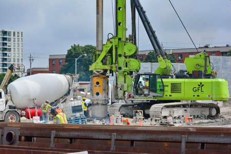 Toronto, Ontario, Canada - August 18, 2021: Construction of the launch shaft of the TTC Scarborough...