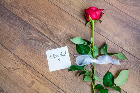 Red rose with message card.Image of Valentines dayの写真素材