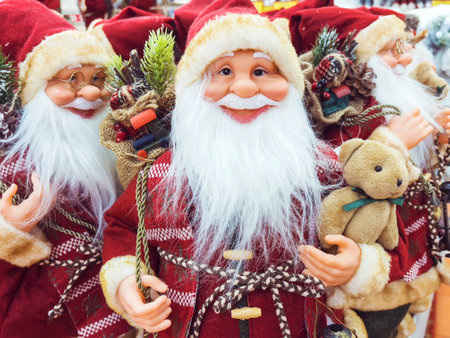 Santa Claus dolls on Christmas market in Vilnius, Lithuania.の写真素材