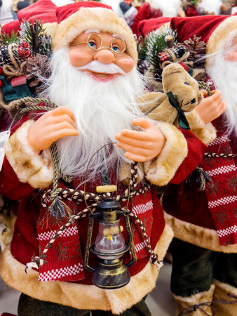santa claus in christmas market, closeup of photoの写真素材