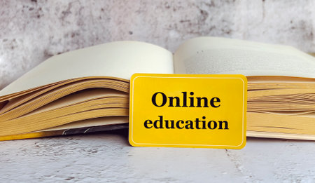 On line education concept. Yellow sticker with text ONLINE EDUCATION